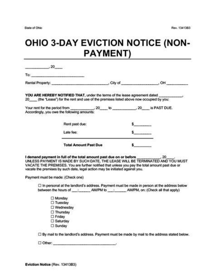 How does a 3 day eviction notice work in Ohio